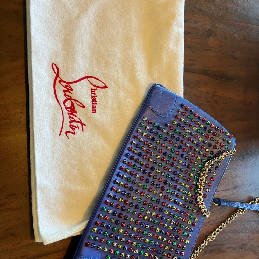 Christian Louboutin Multicolor Studded Blue Shoulder Bag - Picture 10 of 13